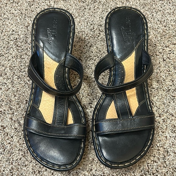 Born Drilles British Black Leather Espadrilles Wedge Sandals Slip On size 10 - Picture 2 of 12